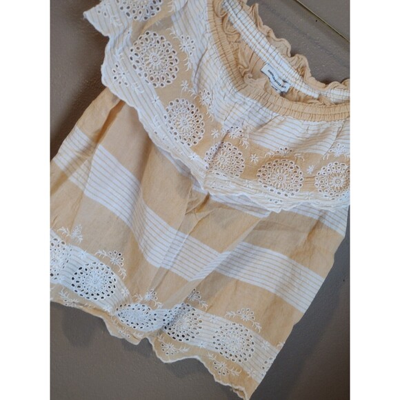 American Eagle XS Off The Shoulder Eyelet Striped Ruffle Relaxed Blouse Crop Top - Picture 5 of 7